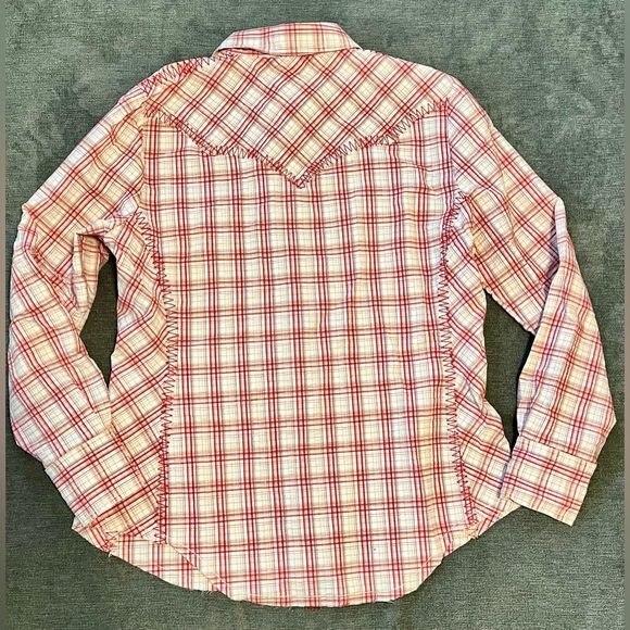 CAbi Wild West Wear Shirt Size Medium Western Pearl Snap 517 Red Plaid Cowgirl - Picture 5 of 7